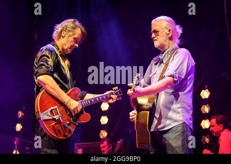 Jim Cuddy lead singer and Greg Keelor lead guitarist of the Canadian country rock band BLUE RODEO and lead guitarist Greg Keelor performing at a 'Sold Out Show' at the Budweiser Stage in Toronto, Canada. (Photo by Angel Marchini / SOPA Images/Sipa USA) Stock Photo
