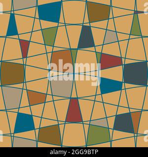 Abstract mosaic grid seamless vector pattern background. Modern Bauhaus style art diagonal geometric backdrop. Ochre sage green blended repeat Stock Vector