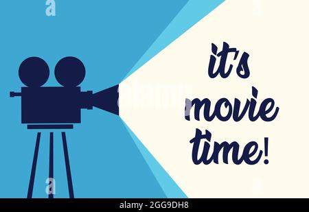 Its movie time vector banner template. Poster with vintage camera Stock Vector