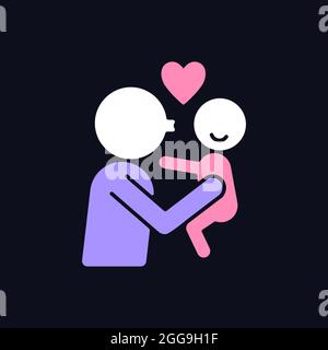 Kissing child on cheek RGB color icon for dark theme Stock Vector