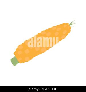 Colored cartoon icon of ripe corn. Autumn seasonal object, element, clipart, item for Thanksgiving, harvest day, Halloween. Stock Vector