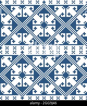 Zmijanje cross stitch style vector folk art seamless pattern - textile or fabric print design from Bosnia and Herzegovina Stock Vector