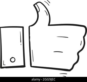 hand drawn thumbs up icon in doodle style isolated. Stock Vector