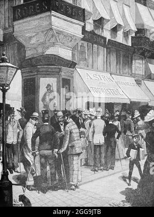Street scene at a lively corner in Vienna, Austria, Europe, Hauptstädte der Welt, historic Illustration 1897 Stock Photo