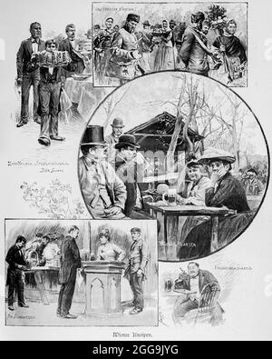 Five scenes from different Viennese taverns, Vienna, Austria, Europe, Hauptstädte der Welt, historic Illustration 1897 Stock Photo
