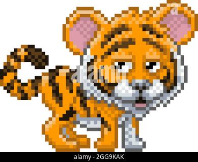 Tiger Pixel Art Safari Animal Video Game Cartoon Stock Vector