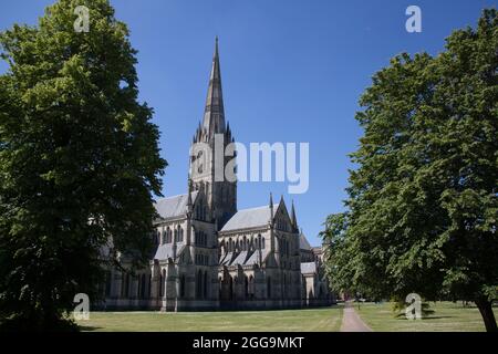 Views of Salisbury Cathedral in Wiltshire in the UK Stock Photo