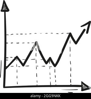 hand drawn graph growth icon in doodle style isolated. Stock Vector