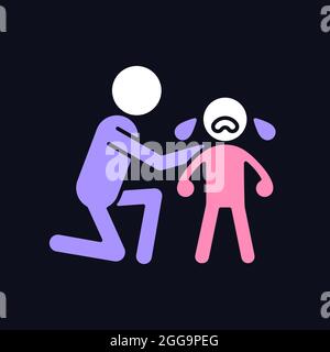 Comforting crying child RGB color icon for dark theme Stock Vector
