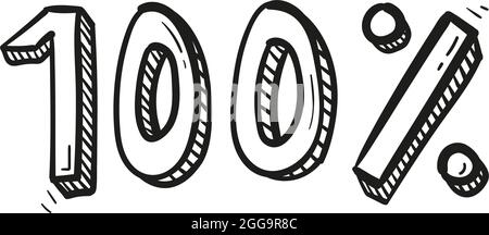 hand drawn one hundred percent icon in doodle style isolated. Stock Vector