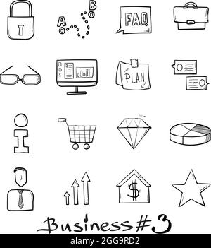 Business and shop set icons hand drawn in doodle style isolated. Stock Vector