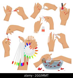 Manicure set, vector illustration. Hands and nails spa beauty treatment. Manicure tools. Nail art studio, salon services Stock Vector