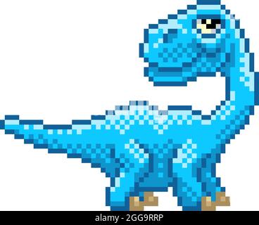 Diplodocus Brontosaurus Pixel Art Dinosaur Cartoon Stock Vector