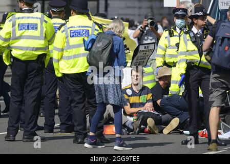 London, England, UK. Policing an Extinction Rebellion protest in Whitehall, 24th August 2021 Stock Photo