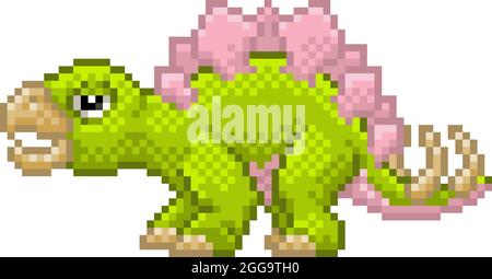 Stegosaurus Pixel Art Dinosaur Video Game Cartoon Stock Vector