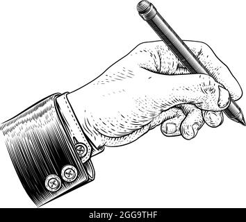 Businessman hand holding pencil cartoon in black and white Stock Vector ...
