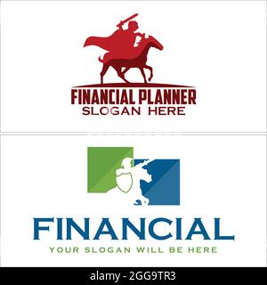 Financial logo with warrior spartan and horse illustration vector design Stock Vector