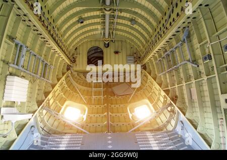 Inside the compartment of a large cargo helicopter Stock Photo