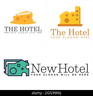 The hotel logo with cheese a describe home building design vector Stock Vector
