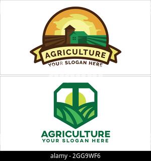 Agriculture badge logo design farm nature organic Stock Vector