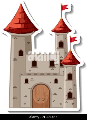Stone castle and fortress cartoon sticker illustration Stock Vector
