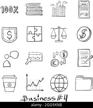 Modern business set icons hand drawn in doodle style isolated. Stock Vector
