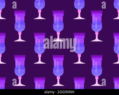 Cocktail glass seamless pattern. Martini glass pixel art. 8 bit graphic in the style of video games from the 90s. Design for printing, wrapping and ad Stock Vector
