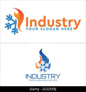 Refrigeration heating air conditioning with icon snowflake and fire logo vector Stock Vector