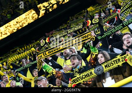 Bundesliga match at Signal Iduna Park Dortmund: Bor. Dortmund vs TSG Hoffenheim; BVB fans with their scarves.