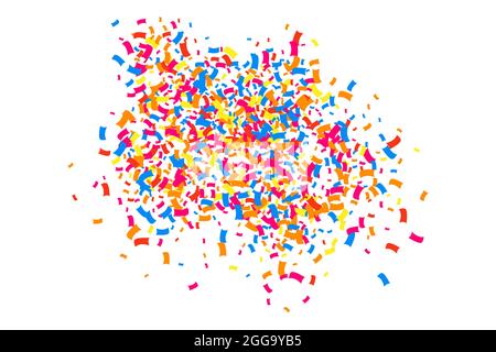Colorful Explosion Of Confetti. Grainy Abstract Multicolored Texture Isolated On White Background. Flat Design Element. Vector Illustration, Eps 10. Stock Vector
