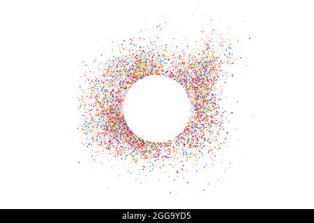 Colorful Frame Explosion Of Confetti. Grainy Abstract Multicolored Texture Isolated On White Background. Space For Text. Vector Illustration, Eps 10. Stock Vector