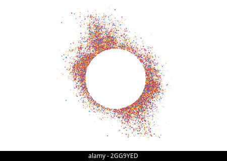 Colorful Frame Explosion Of Confetti. Grainy Abstract Multicolored Texture Isolated On White Background. Space For Text. Vector Illustration, Eps 10. Stock Vector