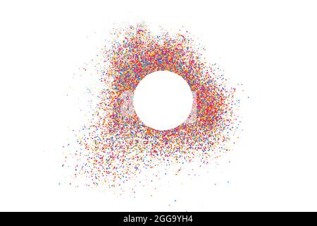 Colorful Frame Explosion Of Confetti. Grainy Abstract Multicolored Texture Isolated On White Background. Space For Text. Vector Illustration, Eps 10. Stock Vector