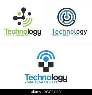 Technology logo with network line art vector software market service Stock Vector