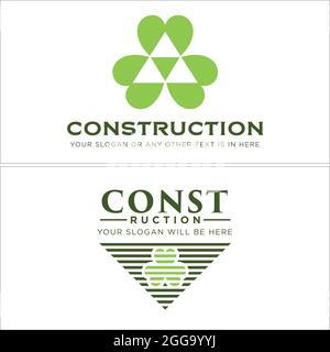 Construction logo with clover leaf triangle roof green Stock Vector