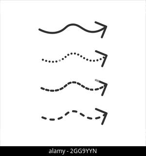 Set of wavy arrows in dashed dotted line style ready for your text. Stock Vector illustration isolated on white background. Stock Vector