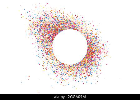 Colorful Frame Explosion Of Confetti. Grainy Abstract Multicolored Texture Isolated On White Background. Space For Text. Vector Illustration, Eps 10. Stock Vector