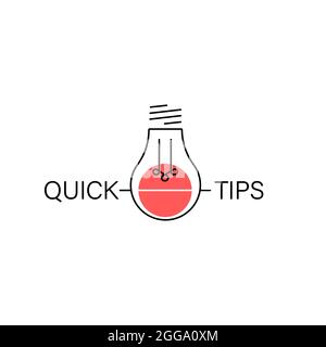 Minimal Quick Tips icon with light bulb. Flat linear trend simple logotype graphic web banner design isolated on white Stock Vector