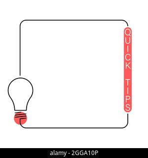 Minimal Quick Tips icon with light bulb. Flat linear trend simple logotype graphic web banner design isolated on white Stock Vector