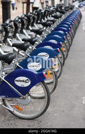 VALENCIA, SPAIN - AUGUST 30, 2021: Valenbisi public bicycle sharing system Stock Photo