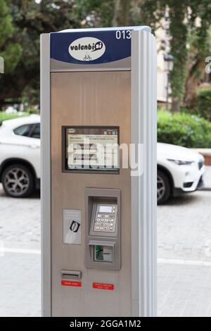 VALENCIA, SPAIN - AUGUST 30, 2021: Valenbisi public bicycle sharing system Stock Photo