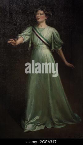 Christabel Pankhurst (1880-1958). English suffragette. Portrait by Ethel Wright (1866-1939). Oil on canvas (162,5 x 96,7 cm), exhibited in 1909. National Portrait Gallery. London, England, United Kingdom.