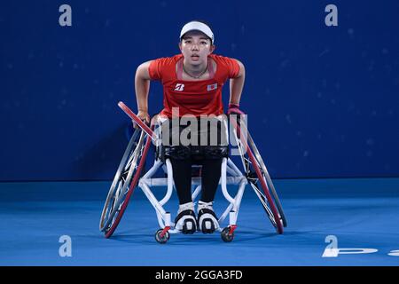 TOKYO, JAPAN. 30th Aug,2021. Jordanne Whiley of Great Britain and Manami Tanak of Japan  compete in Women’s Singles 2nd Round  during Wheelchair Tennis competition of the Tokyo 2020 Paralympic games at Ariake Tennis Park on Monday, August 30, 2021 in TOKYO, JAPAN. Credit: Taka G Wu/Alamy Live News Stock Photo