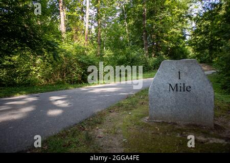 One mile marker on Greenway in Surry County, North Carolina Stock Photo