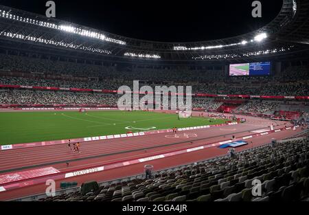 General view of the Women's 400m - T12 heats during the Athletics at the Olympic Stadium on day six of the Tokyo 2020 Paralympic Games in Japan. Picture date: Monday August 30, 2021.