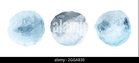 Set of blue watercolor paint stain background hand painted. Abstract circle shape watercolor texture isolated on white background. Stock Vector