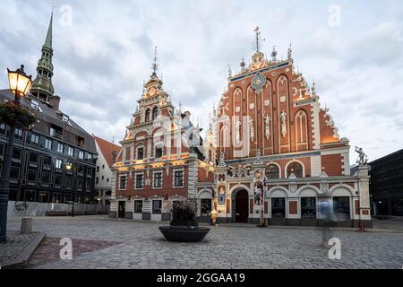 Riga, Latvia. August 2021. Exterior view of the famous House of the Blackheads in the city center at Stock Photo