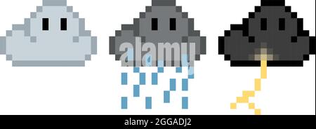 Pack of 8 bit pixel clouds - vector, isolated Stock Vector