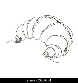 One Continuous Line Drawing. Fast Food Doodle. Modern Minimalistic Style. Sweet Croissant Icon Isolated on White Background. Stock Vector