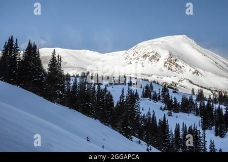 Vasquez Peak (12,947 ft.) covered in snow, Vasquez Mountains, Arapaho National Forest, Butler Gulch Trail, near Empire, Colorado USA Stock Photo